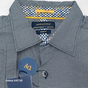 DENIM & FLOWER Men's Slim Fit Short Sleeve Button Down Shirt Micro Dot Print